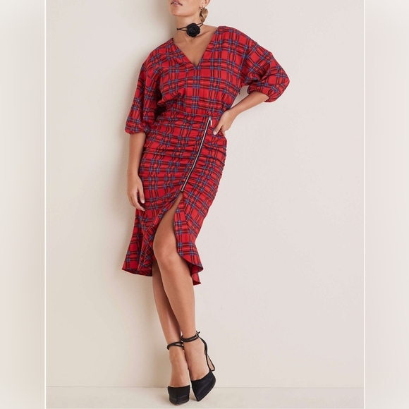 VENUS Ruffled Midi Dress - Racing Red Multi - Picture 2 of 6